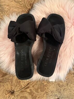 kate spade bikini Black Bow Slide Sandals with Knot Detail